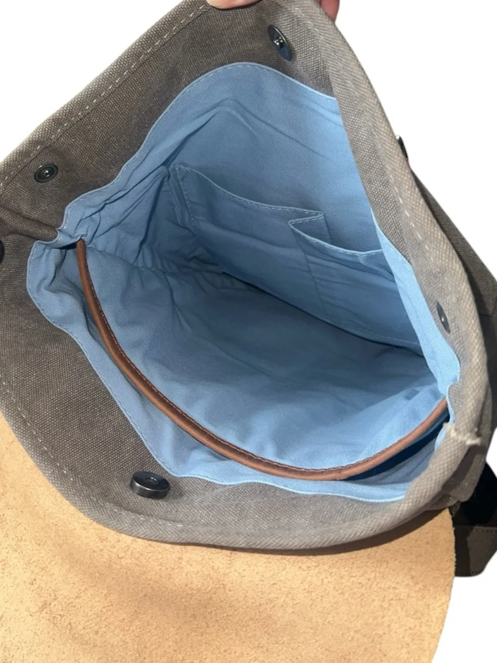 United Leather New York Cotton Canvas CowhideLeather UNISEX Backpack Taupe NWOT